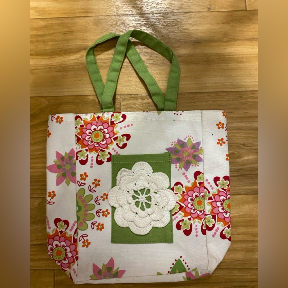 Buckhead Bettie’s Floral Canvas Tote Bag with Green Accents